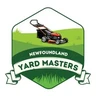 NL Yard Masters logo: green hexagon with a lawn mower and red banner